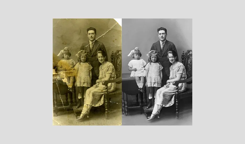 A damaged photo that has been restored